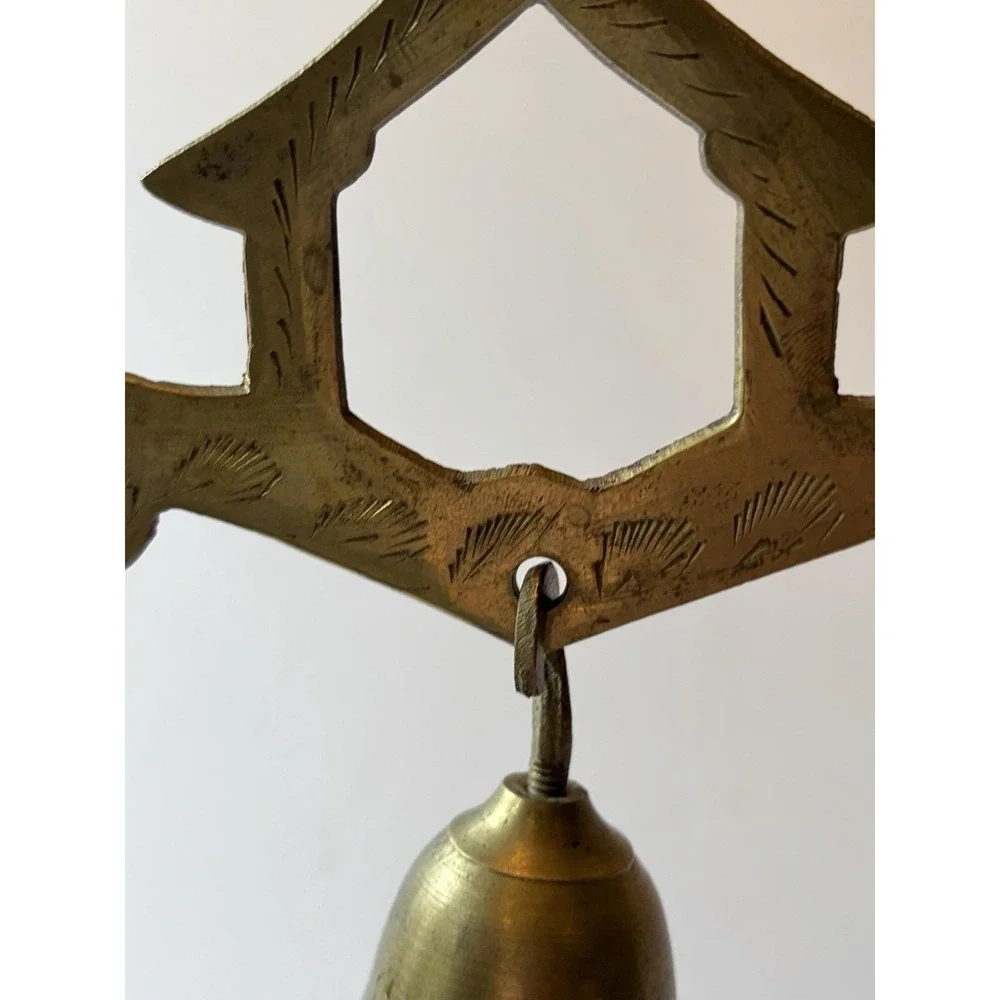 Vintage Brass Bell Tree 3 Etched Bells Stand Striker India Meditation Boho